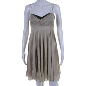 Iisli Womens Sleeveless Pleated Tight Knit Flare Dress Gold Size Small